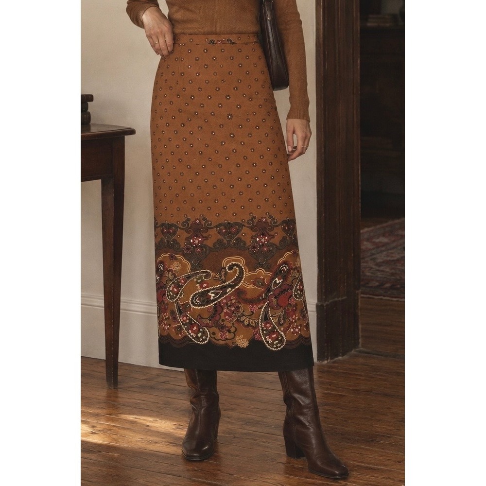 Vtg 90s Notations Maxi Skirt Womens sz L Practical Magic Phoebe Fall office boho